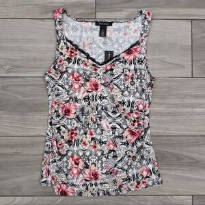 White House Black Market Rouched Floral Sleeveless Shirt